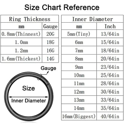 Nose Rings for Women, Gold Hypoallergenic Nose Ring Hoop, 316L Surgical Steel Septum Cartilage Earring, 20G 18G 16G 14 Guage Diameter 5mm to 16mm Body Piercing Lip Jewelry - color: Black Plated, size: Inner Diameter: 8 mm