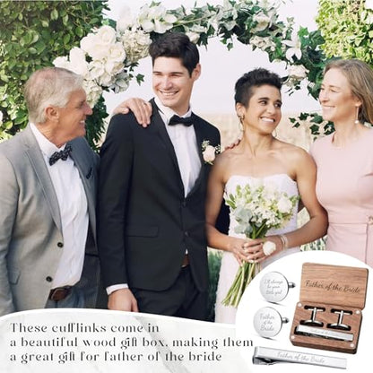 Colingmill Father of the Bride Gift Dad of the Bridegroom Cufflinks Tie Clip Set with Engraved Wood Gift Box for Dad - style: Father of the Bride, Always