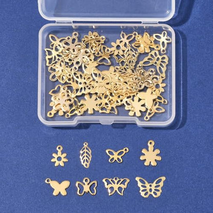 8-64Pcs Silver Goldern Color Heart Pendants Charms 10 Styles Heart Stainless Steel Metal Charms for Jewelry Making Crafting Necklaces Bracelets Earrings Keychains Birthday Gift - color: Golden 3 Shapes-60 pcs
