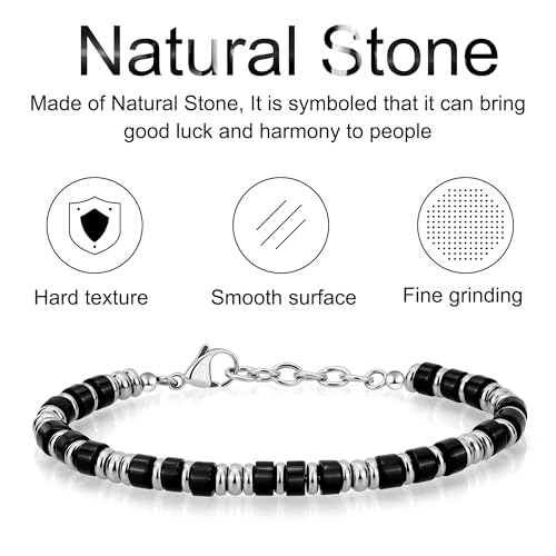 SIUMAL Mens Bracelet, Boho Stainless Steel Bracelets for Men, Beaded Bracelets, Jewelry Gifts for Husband, Father, Friends - color: Black