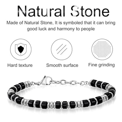 SIUMAL Mens Bracelet, Boho Stainless Steel Bracelets for Men, Beaded Bracelets, Jewelry Gifts for Husband, Father, Friends - color: Black