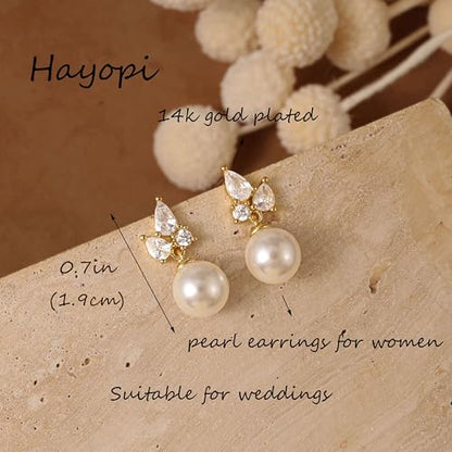Pearl Earrings for Women:Gold Wedding Dangle Drop Earring Pearl Jewelry | 14K Gold Plated Pearl Drop Earrings for Women,Dainty Wedding Bride Earring Studs,Gold Dangle Drop Earring,Waterproof Jewelry - size: 1 pcs-6