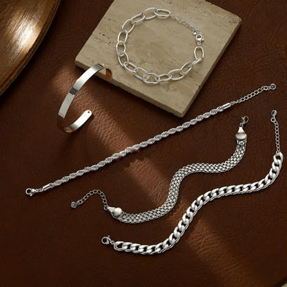 Dainty Bracelet for Women 14K Gold Plated Cross Pearl CZ Leaf Bracelets Set Gold Layering Bracelets Everyday Jewelry - color: 5 Layer Cuff Set -SL