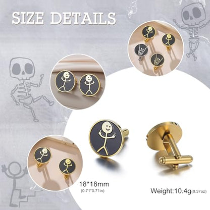 Dreamtimes Rock Skull Hand Cufflinks Halloween Shirt Cufflinks Figurine Sign Language Cuff Links Rock On Hand Gesture Stainless Steel Novelty Cuff Links for Men - style: Style 1-G
