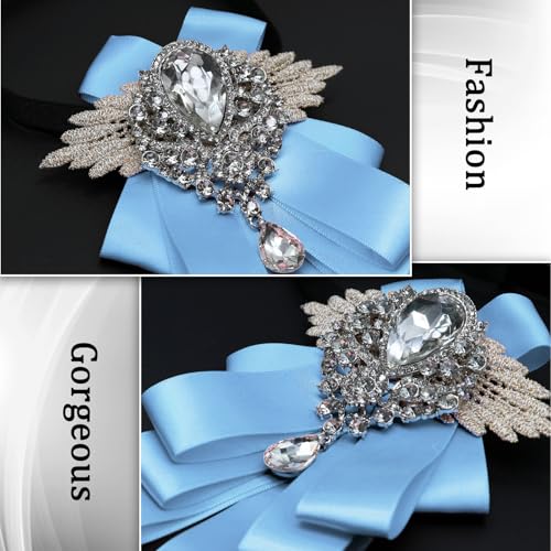 Big Rhinestone Bow Ties，Bowtie Pre-Tied Bowties Men Women | Suit for tuxedo party wedding - color: Sky Blue