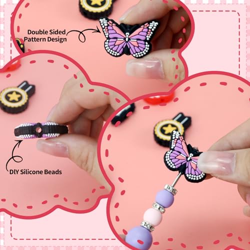 14pcs Butterfly Silicone Focal Beads for pens | Focal Beads for Keychain Making,Pens,Bracelet,Necklace Crafts,Bulk Silicone Beads for DIY（Butterfly ） - color: butterfly