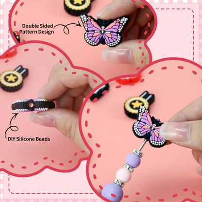 14pcs Butterfly Silicone Focal Beads for pens | Focal Beads for Keychain Making,Pens,Bracelet,Necklace Crafts,Bulk Silicone Beads for DIY（Butterfly ） - color: butterfly