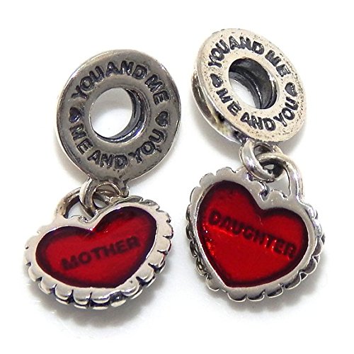 Sexy Sparkles Heart Charm – Fits Snake Chain Bracelets, Compatible with European, Biagi, and Chamilia, Ideal for Friendship and Family Jewelry (2 Pcs Mother Son) - style: 2 pc Mother Daughter