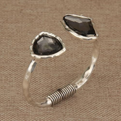 GelConnie Chunky Cuff Bangle Bracelet for Women, Statement Jewelry | Gold and Silver Tone Cuff Bangles with Resin, Crystal and Textured Accents for Party, Vacation and Dressy Looks - style: Bangle 05-Silver