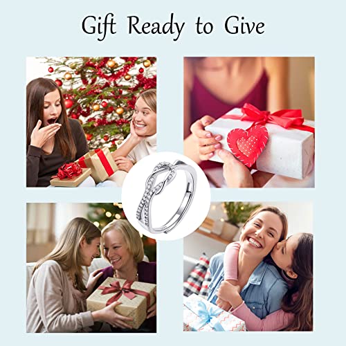 OOOPEL Sterling Silver Adjustable Ring S925 Silver Rings for Women Cubic Zirconia Twist Love Knot Dainty Ring Silver Minimalist Open Finger Rings Silver Thumb Sterling Silver Ring - color: To My Daughter,link ring