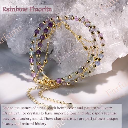 Farfume Crystal Beaded Bracelets for Women 4mm Natural Stone Jewelry Gifts | Natural Beads Gemstone,Handmade,Helper Tool,Yoga Protection,Hypoallergenic,Durability Wear - color: Rainbow Fluorite-mental clarity
