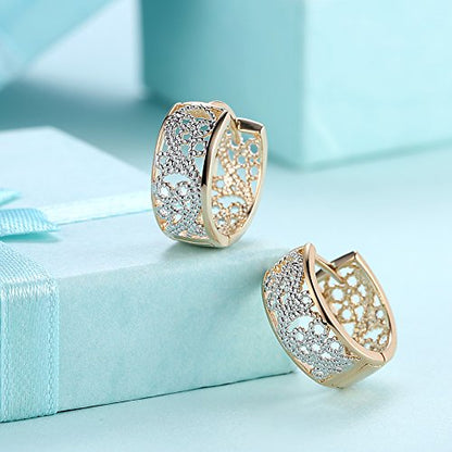 14K Rose Gold Plated Three Row Cubic Zirconia Small Huggie Hoop Earrings Fashion Jewelry for Men Women - color: 18K gold