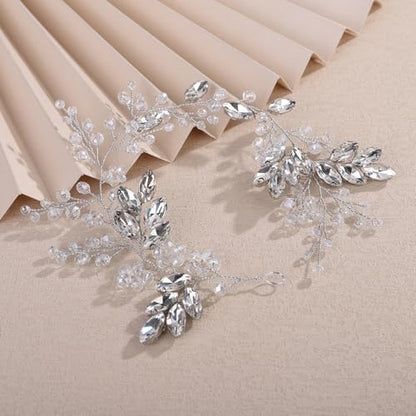 Teyglen Silver Crystal Bride Flower Wedding Hair Vine Handmade Crystal Rhinestone Headband Bridal Hair Piece for Women Party Prom Headpiece Sparkly Rhinestone Hair Accessories (Silver) - color: Silver