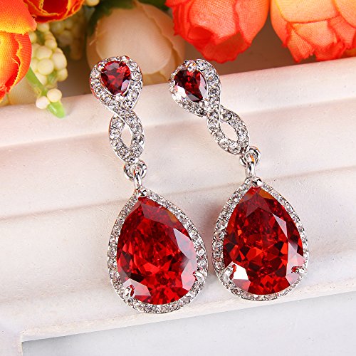 EVER FAITH Cubic Zirconia Wedding Earrings for Women Brides, Austrian Crystal Birthstone 8-Shape Infinity Bridal Dangle Earring - style: Pierced_Red Silver-Tone