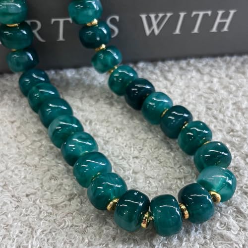 Colorful Chunky Resin Beaded Choker Necklaces for Women | Multicolor Beads, Sturdy Metal Chain, Adjustable, Detachable, Lightweight, Summer Beach Boho, Trendy Statement Jewelry Gift - color: Dark Green