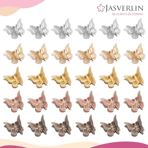 JASVERLIN Mini Butterfly Hair Clips for Girls Women - Y2K Small Tiny Cute Hair Accessories Non-Slip Claws Clip - 90S Silver Gold Brown Color 50 pcs (Metallic Harmony) - color: Metallic Harmony