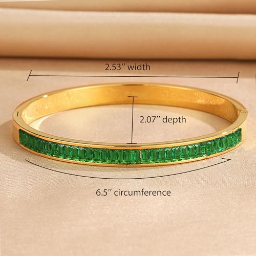 Gold Rhinestone Bangles Bracelets for Women, Chunky Crystal Stainless Steel Stackable Cuff Bracelet Prom Fashion Jewelry Gift - color: Green Emerald