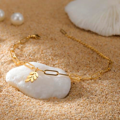 Dreamtimes Daisy Flower Anklets for Women Leaf Anklet Dainty Beach Anklet Jewelry Stainless Steel Adjustable Foot Chain Summer Boho Charm Foot Ankle Bracelet Jewelry - color: Leaf-Gold