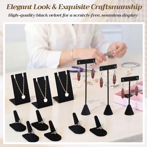 30 Pcs Velvet Jewelry Display Set for Vendors, Earring Display Stands, Necklace T Bar, Ring Holders, Black Jewelry Holder for Craft Shows, Booth, Selling