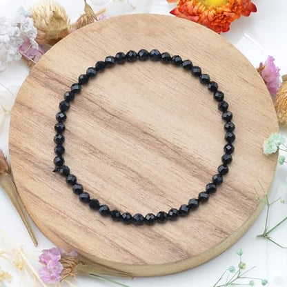MASSIVE BEADS Natural Genuine Gemstone Beads Healing Crystal Chakra Reiki Jewelry Faceted Round Beads Bracelets 3mm - color: Black Tourmaline