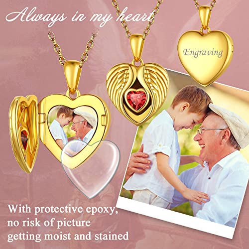 FindChic Locket Necklace for Women Custom Photo Memorial Gifts 4 Colors | Silver/Black/Rose Gold/Gold Plated Personalized for Loved Ones, Birthday Valentine's Day Keepsake - style: 06. Birthstone Style 3-Gold