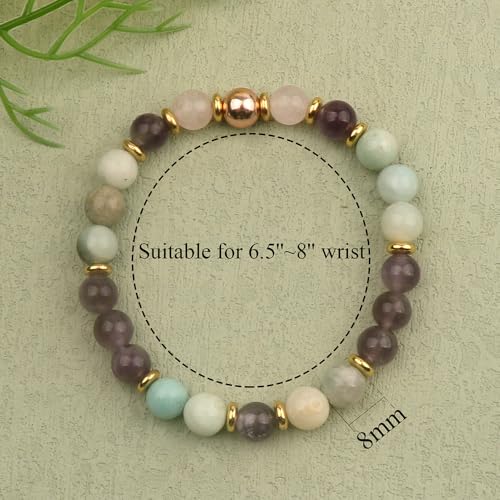 KSQS Healing Stone Bead Bracelet for Women, Natural Gemstones Balance Protection Bracelet, Spiritual Crystal Beads Bracelet Anxiety Relief with Meaning Card - color: Sleep Well