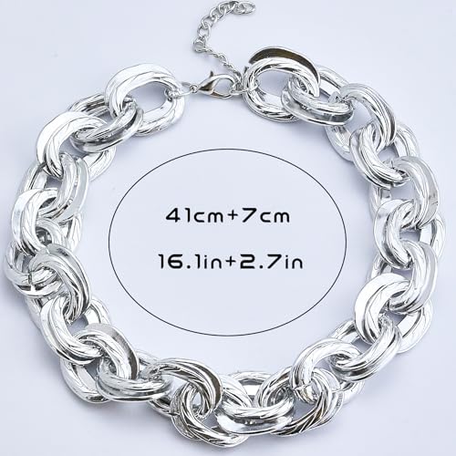 CSIYANJRY99 Chunky Gold Necklaces for Women,Multilayer Punk 80s Hip Hop Necklace,Layered Cuban Link Chain Statement Necklace 90s Freaknik Outfit Accessories for Women - color: Silver Chunky