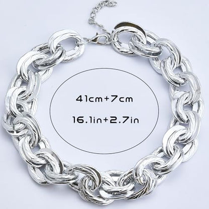 CSIYANJRY99 Chunky Gold Necklaces for Women,Multilayer Punk 80s Hip Hop Necklace,Layered Cuban Link Chain Statement Necklace 90s Freaknik Outfit Accessories for Women - color: Silver Chunky