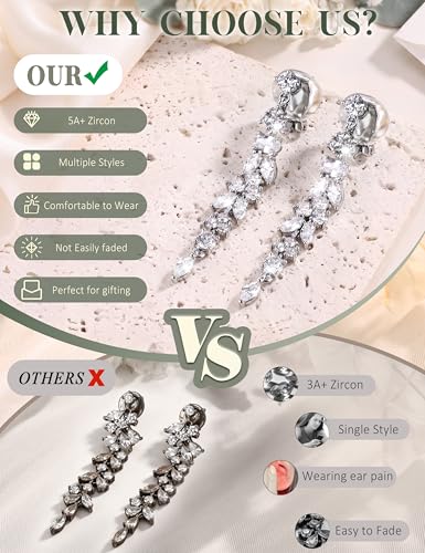 Florideco Silver Plated Clip On Earrings Wedding Dangle Earrings for Women - color: S-Long Danlge