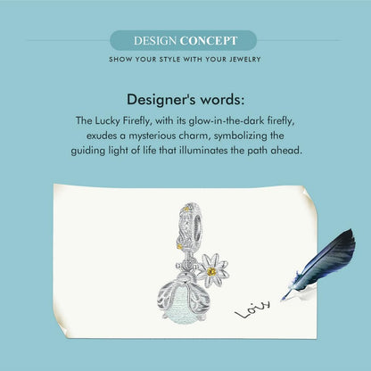 BISAER 925 Sterling Silver Charms for Bracelets Cat Dog Sloth Animal Beads Butterfly Fairy Heart Dangle Pendant Charms - color: Luminous Glowworm
