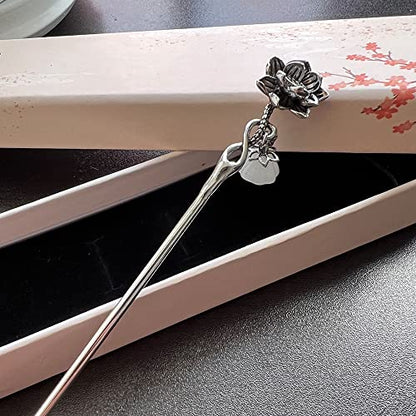 S925 Silver Plated Lotus flower Hairpin Chinese Hanfu Style Hair Sticks Retro Handmade Hair Clip Hair Accessories for Women Girls Long Hair (Lotus flower) - color: Lotus flower
