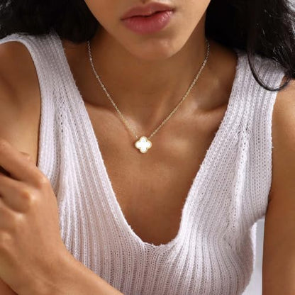 18K Gold Plated Lucky Clover Jewelry Set, Birthday Gifts for Women | Stainless Steel Hypoallergenic,Black White Red Four Leaf Clover Bracelet Necklace Earrings set, Daily Wear, Gifts for Women - color: Clover Set-White