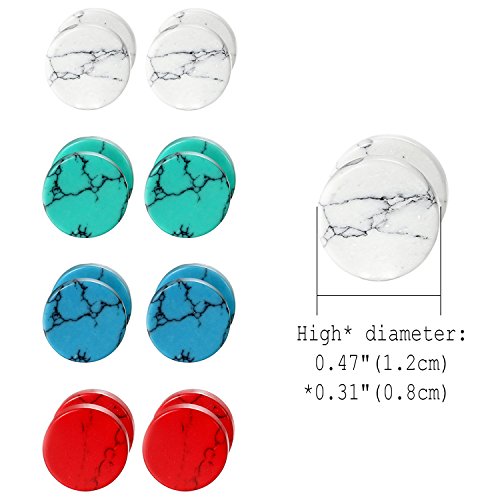 4 Pairs Unisex Marble Stone Screw Stud Earrings Set,Cupimatch Ear Piercing Plugs Faux Gauges Illusion Tunnel Earrings for Mother's Day (10mm) - color: 8mm