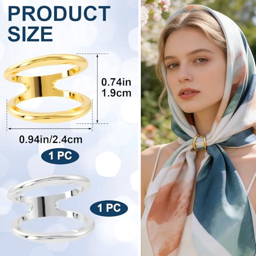 2pc Silk Scarf Ring, B Style, Gold & Silver | Metal, 0.74×0.94in, Round, Minimalist, Geometric, Silk Scarves Shawl Clip, Scarf Slide for Women - color: Gold & Silver-2pcs-round