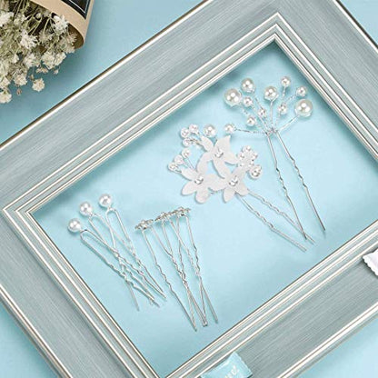 Maitys 44 Pieces Wedding Hair Accessories Faux Pearl Crystal Comb Clips U-shaped Flower Rhinestone Silver Pearl Hair Pieces for Prom Bride Bridesmaid (Classic Style) - style: Classic Style