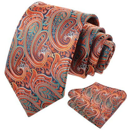 Alizeal Mens Gradient Paisley Necktie and Pocket Square Set | Elegant Design Perfect for Weddings Banquets Business Formal Events - color: 143-orange+green