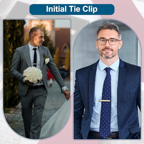 PATIKIL Tie Pins for Men, Stainless Steel Letter Necktie Bar Pinch Set Mens Tie Clip with Gift Box for Wedding