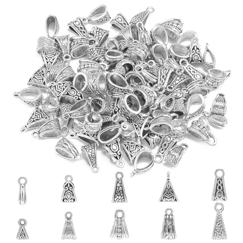 LiQunSweet 100 Pcs 10 Styles Alloy Tube Bails Antique Silver Links Triangle Charms Loop Bails Connector Spacers for DIY Jewelry making Bracelet Necklace - color: Triangle Loop Bails_100Pcs