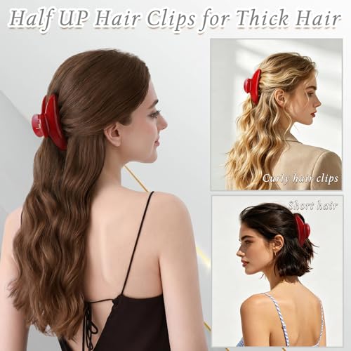 4.3 Inch Large Claw Clip for Thin Hair & Thick Half Ups, Cute Acetate French Hair Clips for Women, Non-Slip Secure Updos & Chic Daily Styles, Red - color: Red