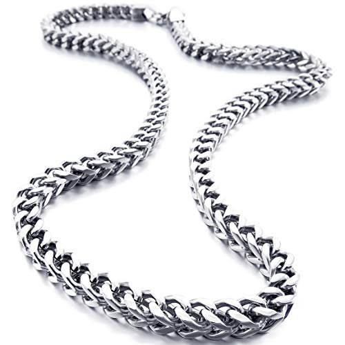 INBLUE 6MM Wide Chain Necklace for Men Women Stainless Steel Cuban Link Chain Necklaces Water Resistant Thick Metal Foxtail Chains (3 Colors - Silver Black Gold, 21.6 Inch Long) - color: Silver