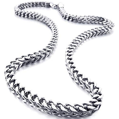 INBLUE 6MM Wide Chain Necklace for Men Women Stainless Steel Cuban Link Chain Necklaces Water Resistant Thick Metal Foxtail Chains (3 Colors - Silver Black Gold, 21.6 Inch Long) - color: Silver