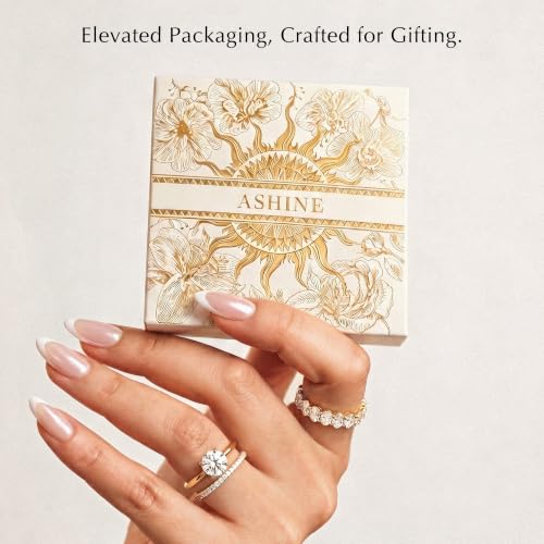 ASHINE 14K Gold Plated 5A Cubic Zirconia Half Eternity Band Ring | Stackable Engagement Ring for Women | Dainty Diamond-Inspired Womens Wedding Jewelry - color: Yellow Gold-Half-Eternity