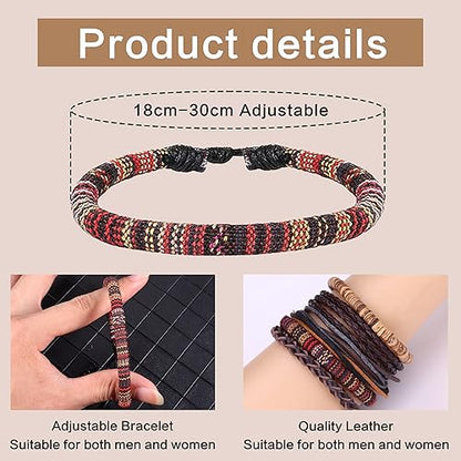 30PCS Braided Leather Bracelets for Men Women Wrap Wood Beads Bracelet Woven Ethnic Tribal Rope Wristbands Bracelets Set Adjustable - style: B:30PCS Style B
