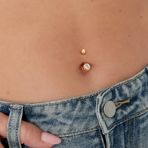 2pcs 14k Gold Filled Belly Button Rings, 14G 8mm/10mm/12mm Threaded Barbell Belly Button Piercing, Navel Ring Piercing Jewelry - color: 14K GF-2pcs-Heart CZ-10mm