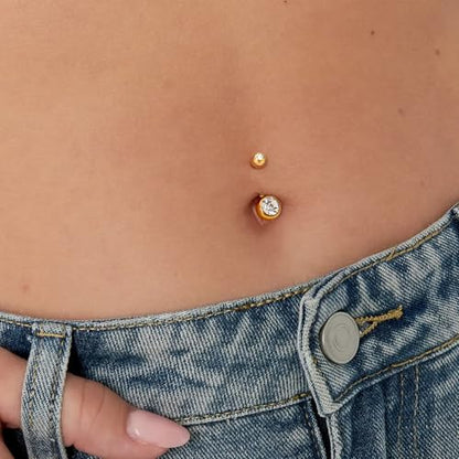 2pcs 14k Gold Filled Belly Button Rings, 14G 8mm/10mm/12mm Threaded Barbell Belly Button Piercing, Navel Ring Piercing Jewelry - color: 14K GF-2pcs-Heart CZ-10mm