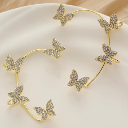 2 Pairs Dainty Silver Butterfly Ear Cuffs & Wraps for Women Non Piercing Bling Butterfly Tassel Style Zircon Earrings Ear Clips Bridal Wedding Jewelry - color: Gold+Silver