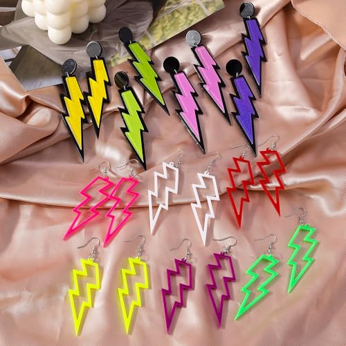 ONLYJUMP Acrylic Exaggerated Lightning Earrings Statement Punk Retro Geometric Delicate Neon Personalized Earrings Accessory Jewelry for Women - color: 4 Pair lightning
