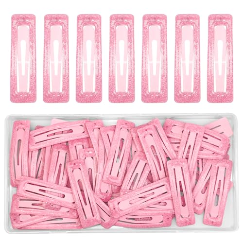 49 Pcs Cute Metal Glitter Rectangular Snap Hair Clips for Women & Girls - Strong Hold Small Barrettes for All Hair Types Thin Fine Hair Accessories (Glitter-Pink) - color: Glitter-Pink