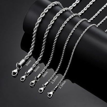 24K Gold Plated Rope Chain Stainless Steel Twist Chain Necklace Men Women - color: Stainless Steel, size: 18 Inches