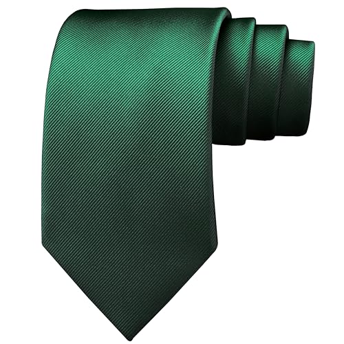 GUSLESON 3.15"（8cm） Solid Color Necktie and Pocket Square Cufflinks Sets For Men + Gift Box - color: Dark Green